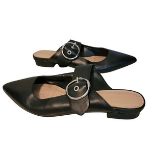 Banana Republic Black Leather Pointed Toe Mary Jane Mules Slides Flats Wmns 7.5